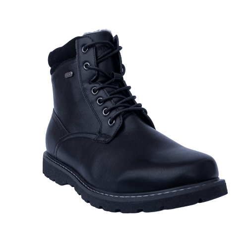 Black leather boot on a white background