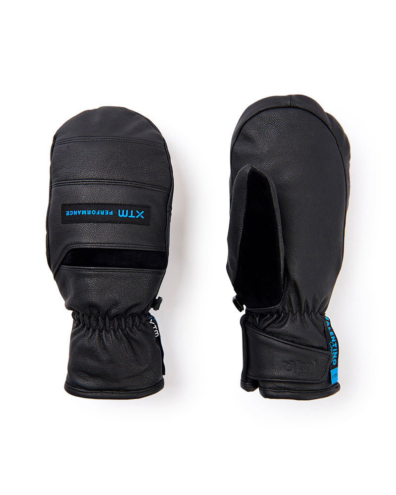 Black mittens with blue branding on a white background Valentino XTM ski snow 