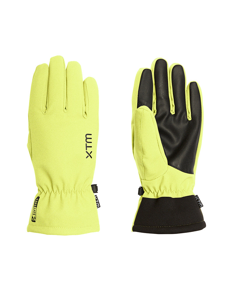 Pair of fluro yellow and black gloves with XTM branding on a white background unisex