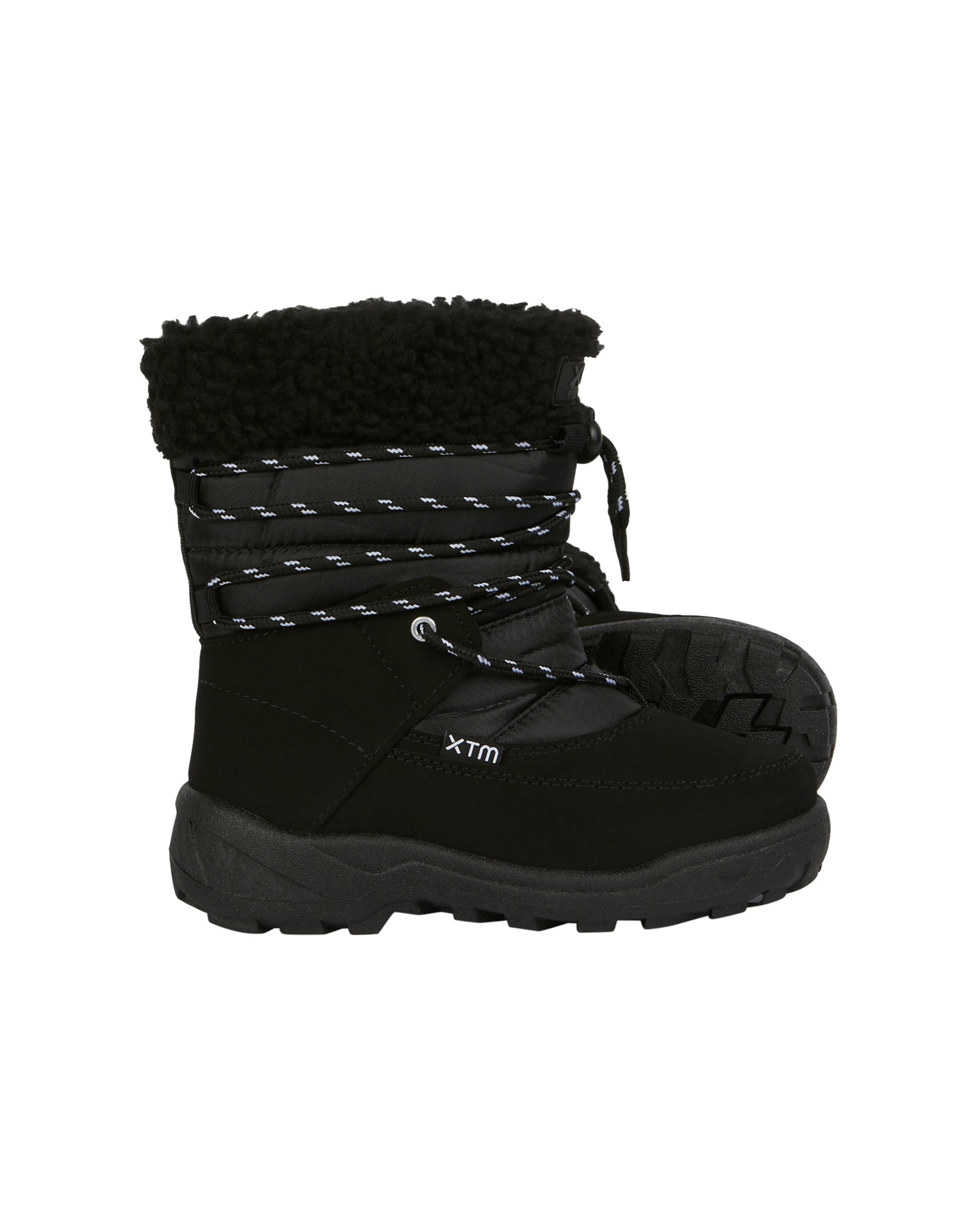Black winter boot with fur trim on a white background kids xtm lunar snow 