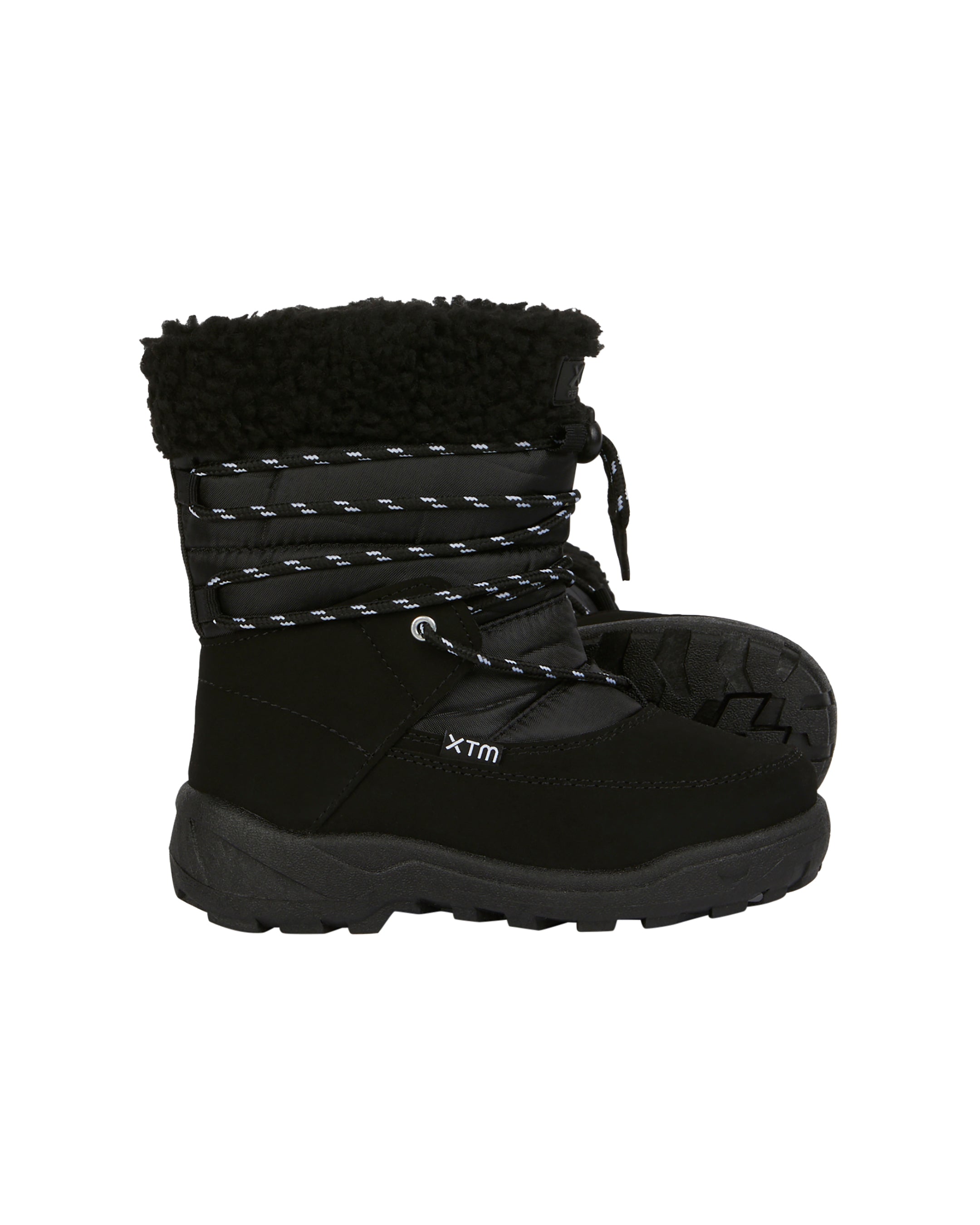 Black winter boot with fur trim on a white background kids xtm lunar snow 