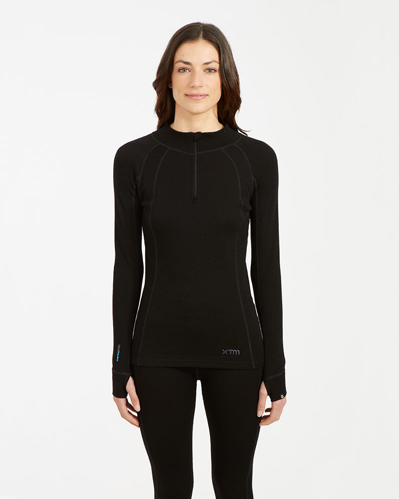 XTM Ladies Merino 230 Wool Zip Neck Long Sleeve Thermal Top - Ski and Board Online