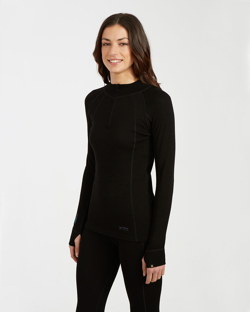 XTM Ladies Merino 230 Wool Zip Neck Long Sleeve Thermal Top - Ski and Board Online