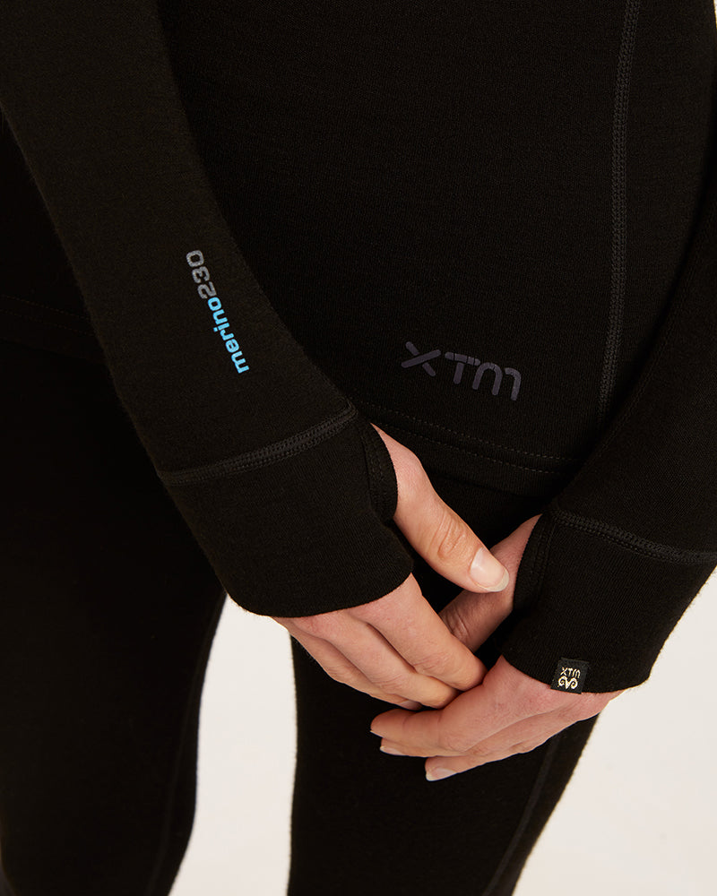XTM Ladies Merino 230 Wool Zip Neck Long Sleeve Thermal Top - Ski and Board Online