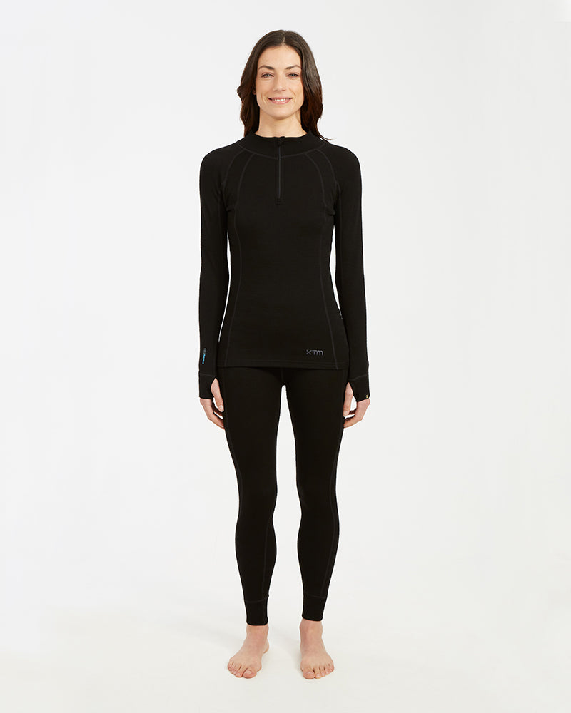 XTM Ladies Merino 230 Wool Zip Neck Long Sleeve Thermal Top - Ski and Board Online