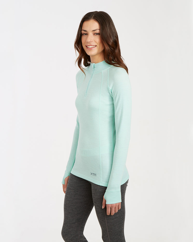 XTM Ladies Merino 230 Wool Zip Neck Long Sleeve Thermal Top - Ski and Board Online