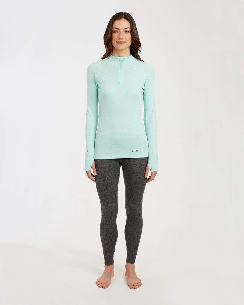 XTM Ladies Merino 230 Wool Zip Neck Long Sleeve Thermal Top - Ski and Board Online