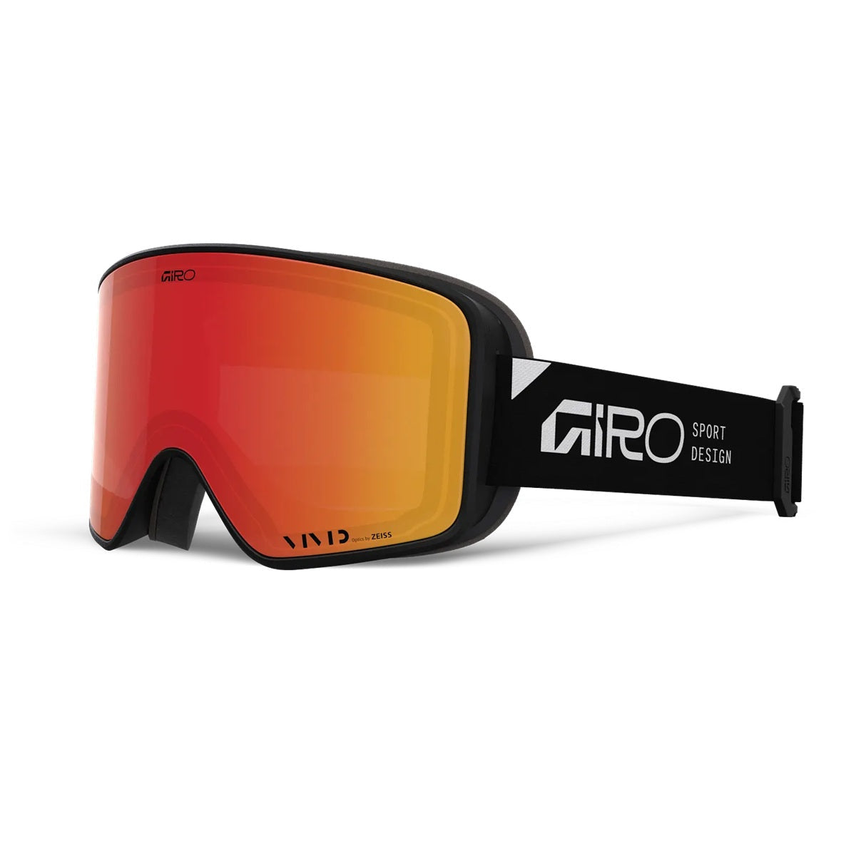 Giro ski goggles with red lens on a white background vivd ember stacked black method II
