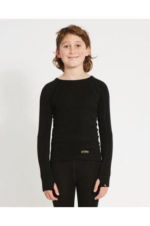 XTM Merino Wool Kids Thermal Top Crew Neck Black 4-16 years Front