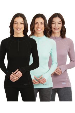XTM Merino Wool Ladies Zip Neck Thermal Top All Colours
