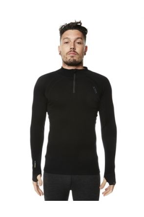XTM Merino Wool Mens Thermal Zip Neck Top Black Front
