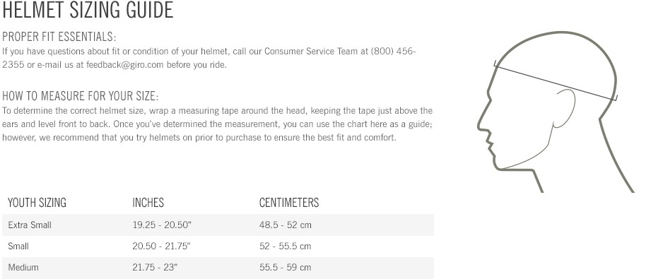 Giro Kids Helmet Size Chart