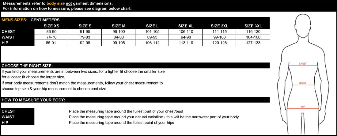 XTM Size Chart Adults